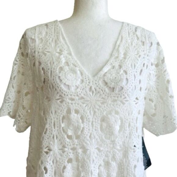 Roamans White French Crochet Short Sleeve Cotton Top Sweater Size 18/20 NEW - Picture 3 of 13